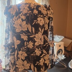 White House Black Market Black Floral Off-Shoulder Top